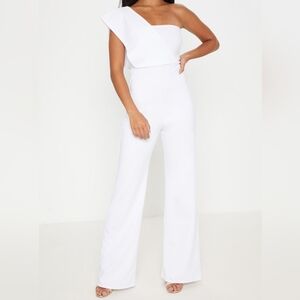 NWT PrettyLittleThing White One Shoulder Drape Detailed Jumpsuit